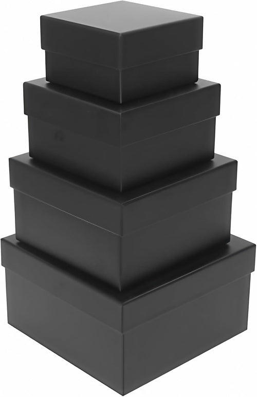 CHARMGIFTBOX 5 Stück Geschenkbox mit deckel, 10-20cm Geschenkboxen Schwarze, Quadratische Geschenkbox für Geschenke, Stapelbare Boxen für Geburtstag, Hochzeit, Weihnachten
