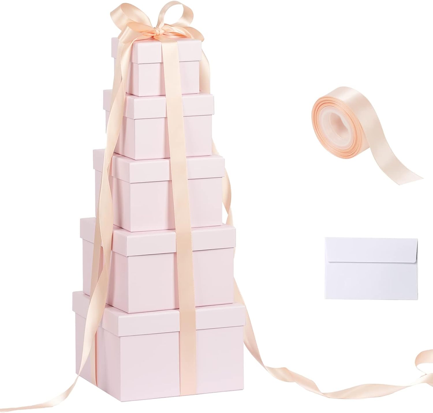CHARMGIFTBOX 5 Stück Geschenkbox mit deckel, 10-20cm Geschenkboxen Schwarze, Quadratische Geschenkbox für Geschenke, Stapelbare Boxen für Geburtstag, Hochzeit, Weihnachten