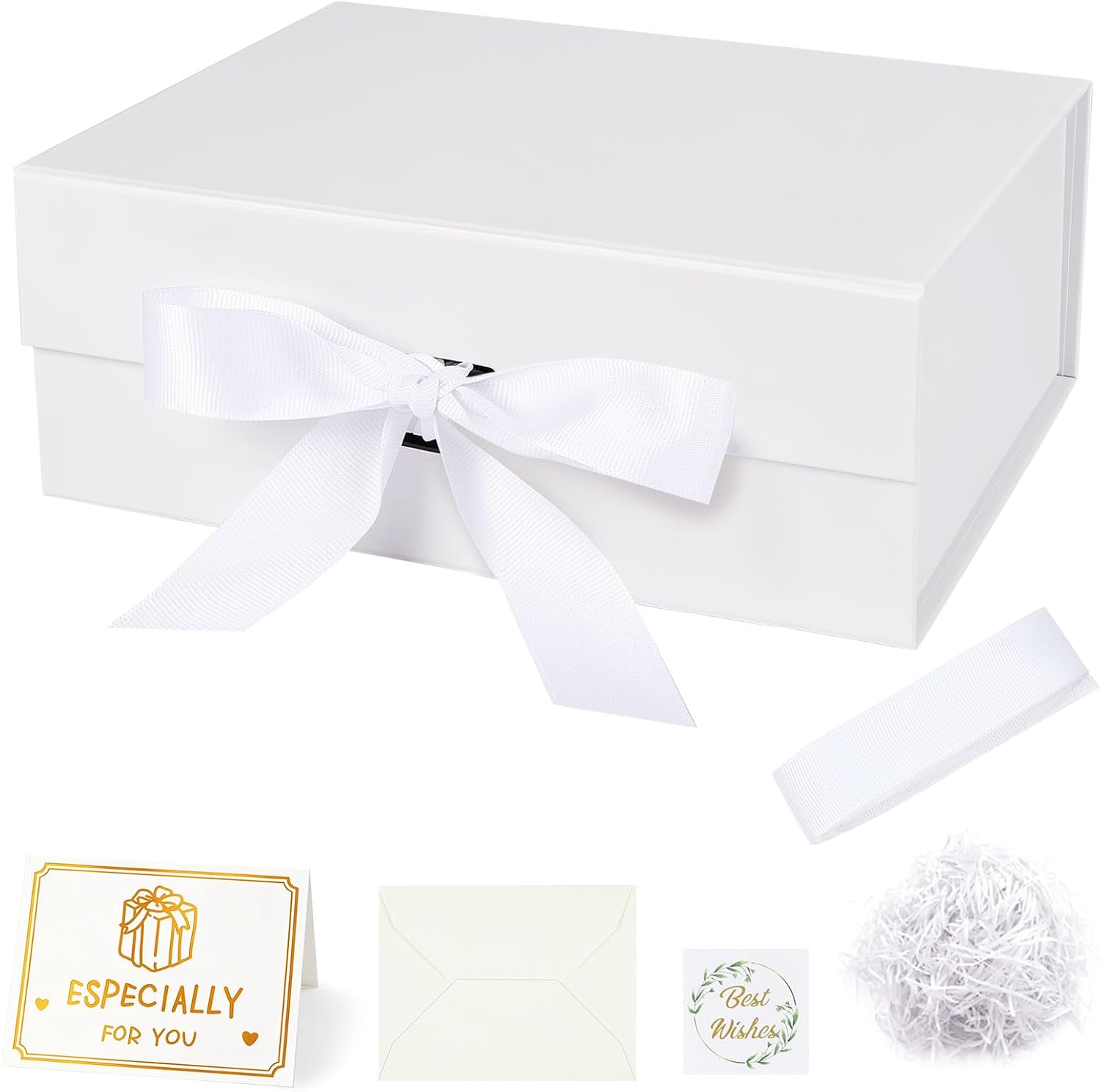 Rot Große Geschenkbox 33 x 25 x 12 cm, Premium Geschenkbox mit Deckel groß, Schleife, Raffia & Grußkarte für Feiertage Hochzeit Geburtstag Jubiläen Geschenkverpackungen