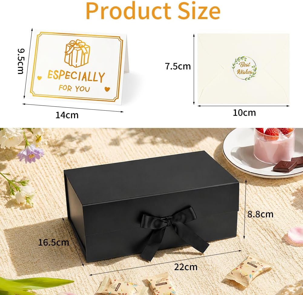 Rot Große Geschenkbox 33 x 25 x 12 cm, Premium Geschenkbox mit Deckel groß, Schleife, Raffia & Grußkarte für Feiertage Hochzeit Geburtstag Jubiläen Geschenkverpackungen