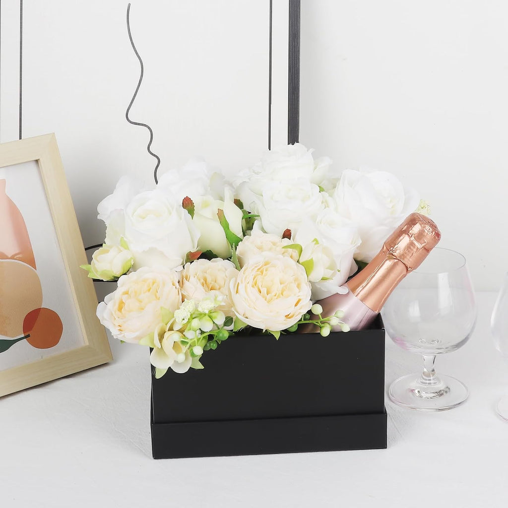 CHARMGIFTBOX 5 Stück Geschenkbox mit deckel, 10-20cm Geschenkboxen Schwarze, Quadratische Geschenkbox für Geschenke, Stapelbare Boxen für Geburtstag, Hochzeit, Weihnachten