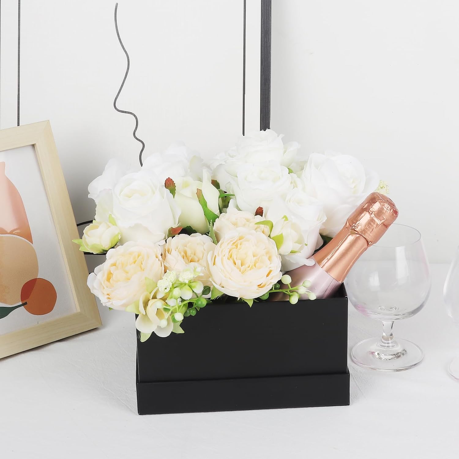 CHARMGIFTBOX 5 Stück Geschenkbox mit deckel, 10-20cm Geschenkboxen Schwarze, Quadratische Geschenkbox für Geschenke, Stapelbare Boxen für Geburtstag, Hochzeit, Weihnachten