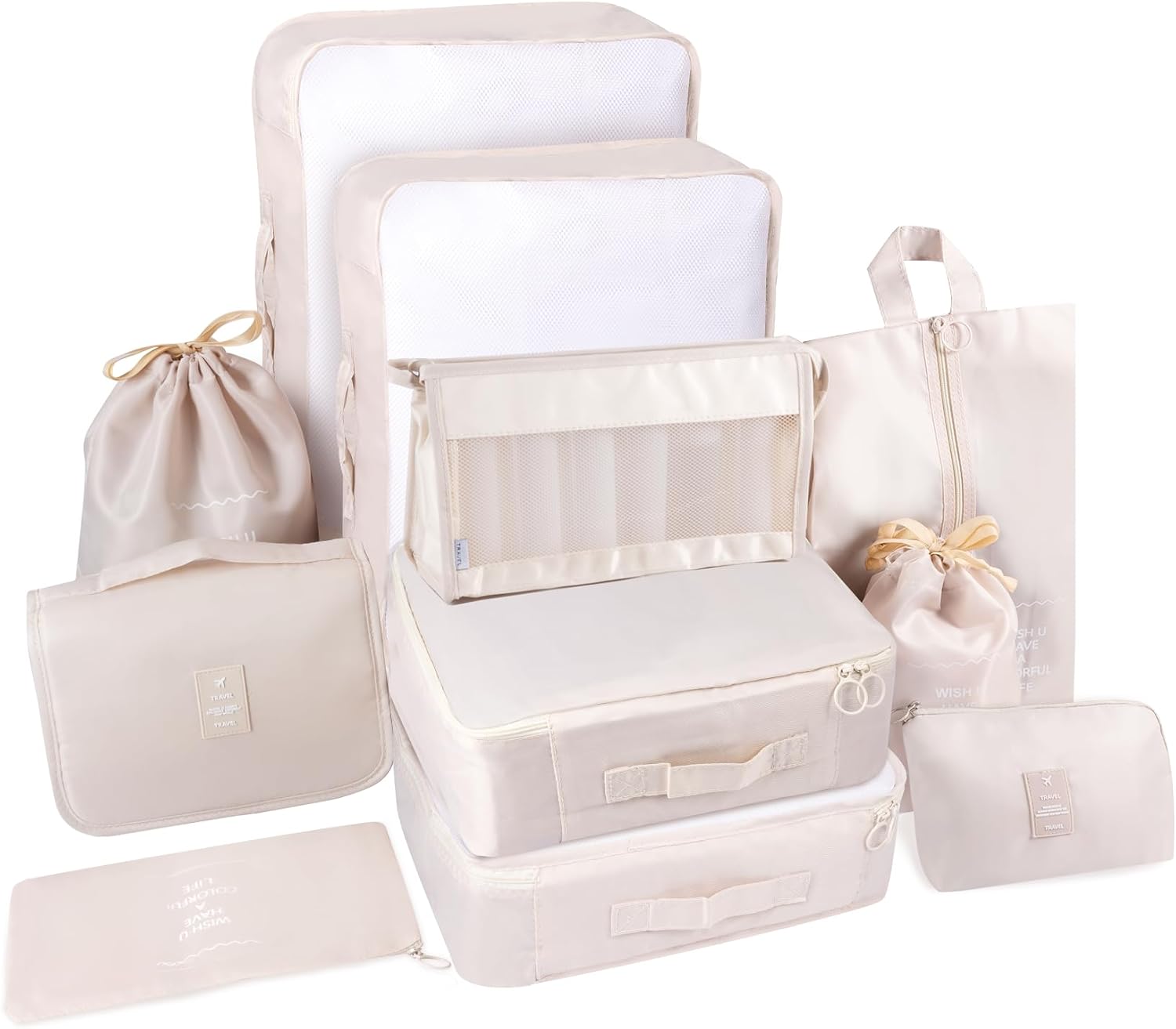 BillyBath 8-teiliges Koffer Organizer Set & Packwürfel | Platzsparende Packing Cubes für Kleidung. Perfekter Kofferorganizer mit Netzdesign, leichtes Reise Zubehör, Beige