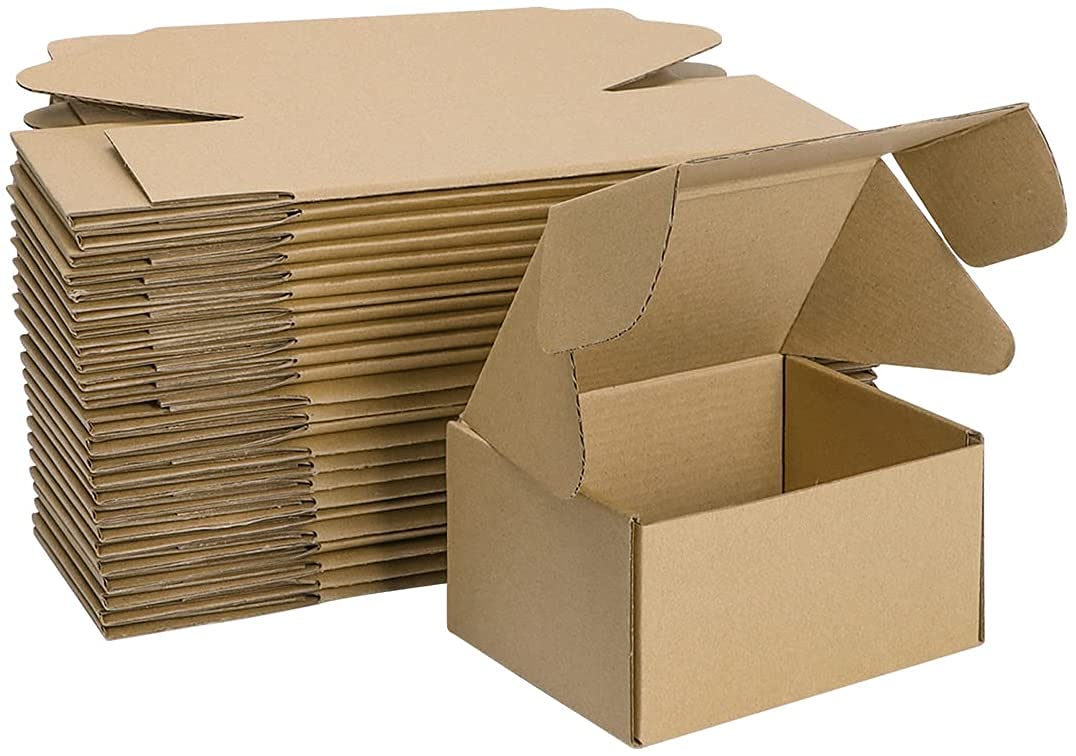 HORLIMER 25 Stück Versandkarton Klein Karton Box, 17,8x12,7x5,1 cm Verpackungskartons aus Wellpappe für Warensendung, Geschenkbox, Faltkarton, Postkarton(Braun)