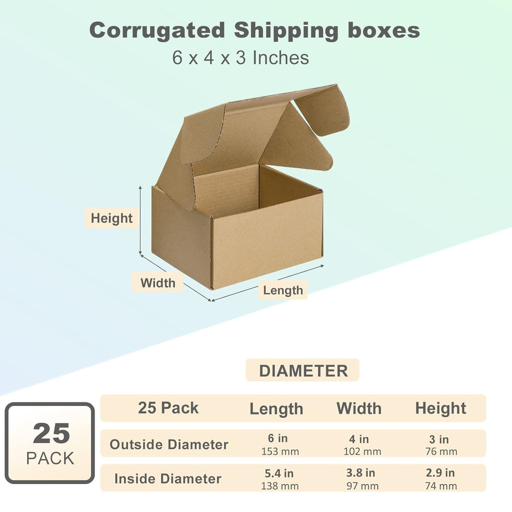 HORLIMER 25 Stück Versandkarton Klein Karton Box, 17,8x12,7x5,1 cm Verpackungskartons aus Wellpappe für Warensendung, Geschenkbox, Faltkarton, Postkarton(Braun)