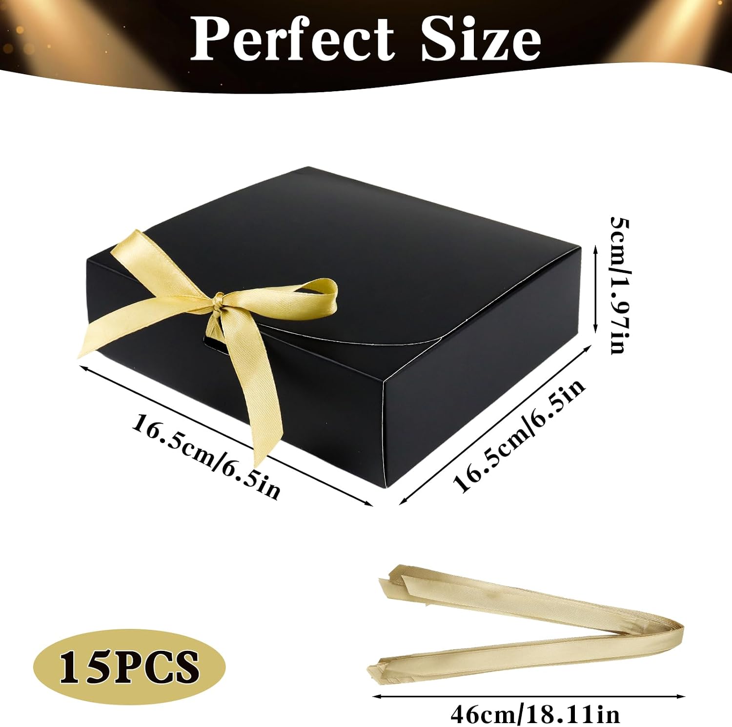 15 Stück Karton Geschenkboxen Schwarz,Geschenkboxen mit Deckel und Bändern | 16x16x5cm,Kraftpapier Geschenk Box zum Selber Aufbauen für Geschenke,Hochzeit,Party,Geburtstag,Weihnachten,Valentinstag