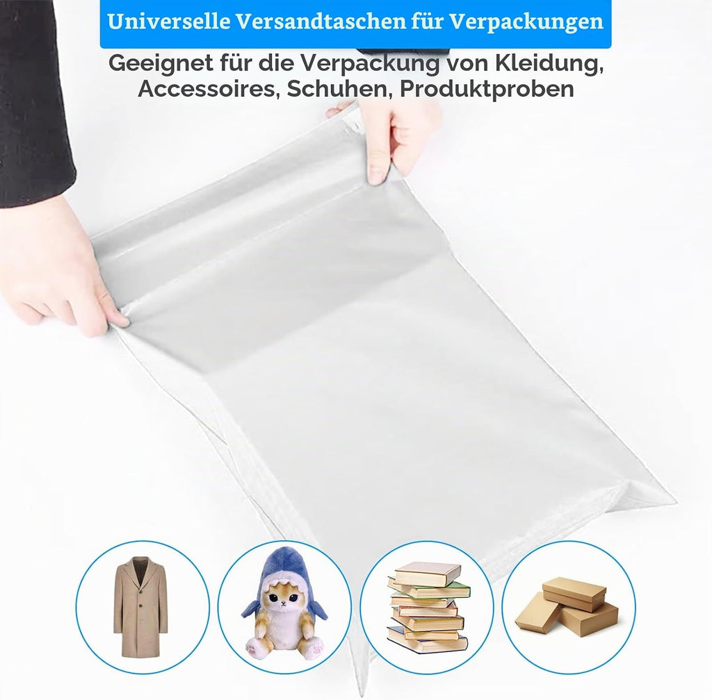 60 Stück Versandtaschen Set (4 Größen) - Blickdichte Versandbeutel Kleidung, Wasserdichte Folienversandtaschen Kunststoff mit Klebestreifen, Warensendung Verpackung Grau
