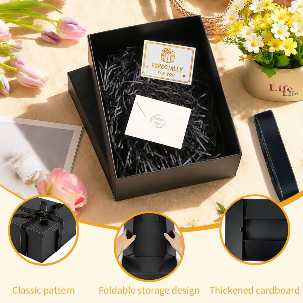 Rot Große Geschenkbox 33 x 25 x 12 cm, Premium Geschenkbox mit Deckel groß, Schleife, Raffia & Grußkarte für Feiertage Hochzeit Geburtstag Jubiläen Geschenkverpackungen