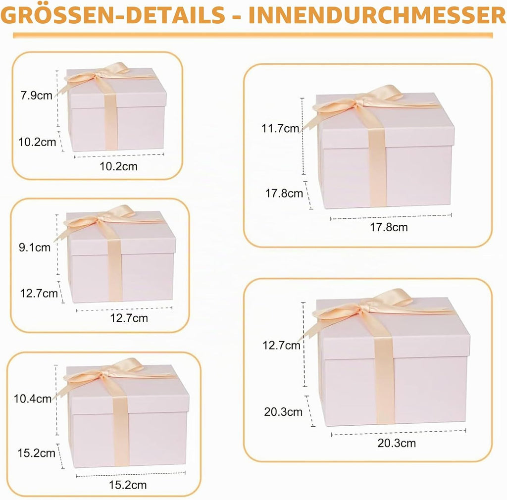 CHARMGIFTBOX 5 Stück Geschenkbox mit deckel, 10-20cm Geschenkboxen Schwarze, Quadratische Geschenkbox für Geschenke, Stapelbare Boxen für Geburtstag, Hochzeit, Weihnachten