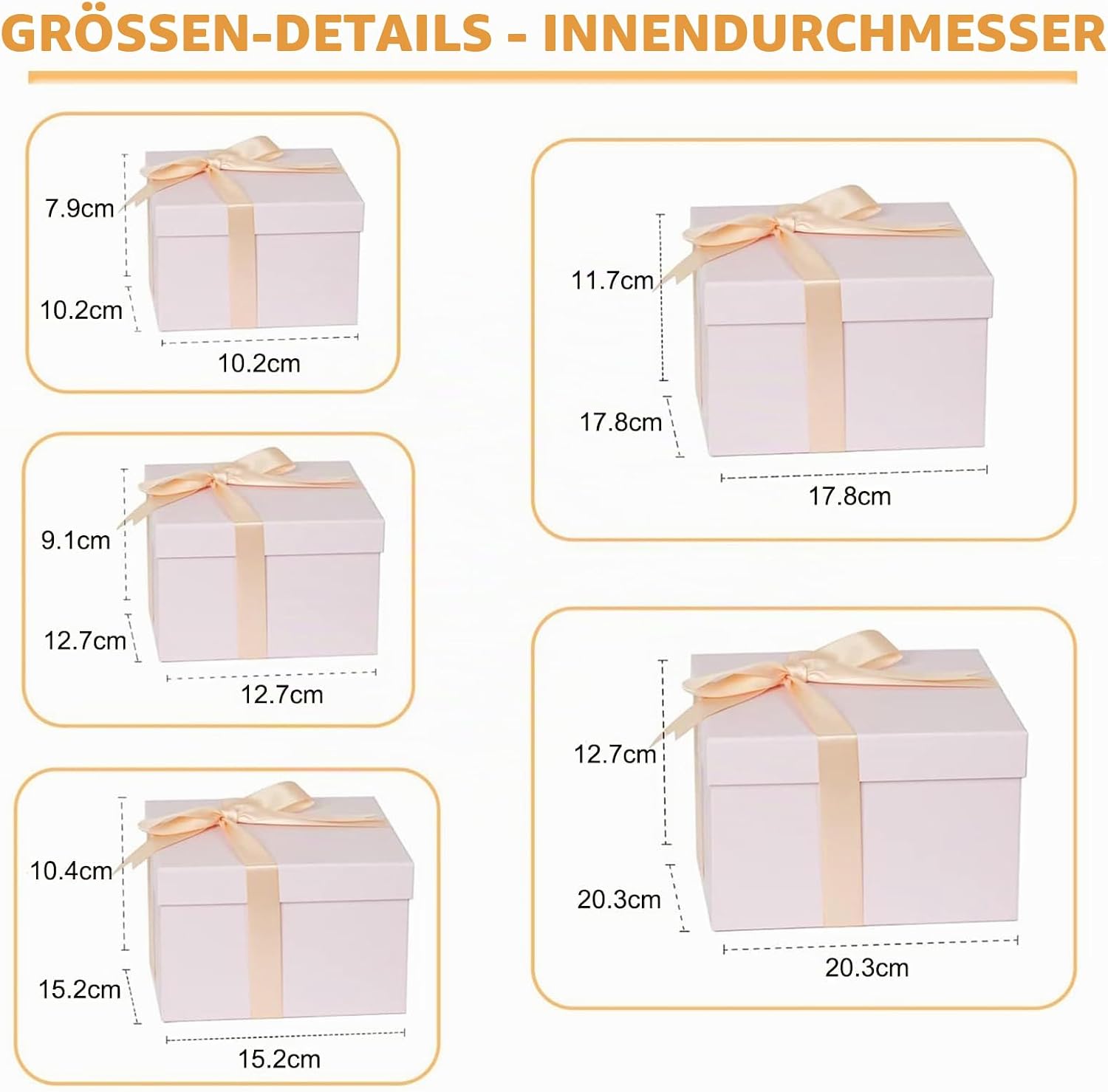 CHARMGIFTBOX 5 Stück Geschenkbox mit deckel, 10-20cm Geschenkboxen Schwarze, Quadratische Geschenkbox für Geschenke, Stapelbare Boxen für Geburtstag, Hochzeit, Weihnachten
