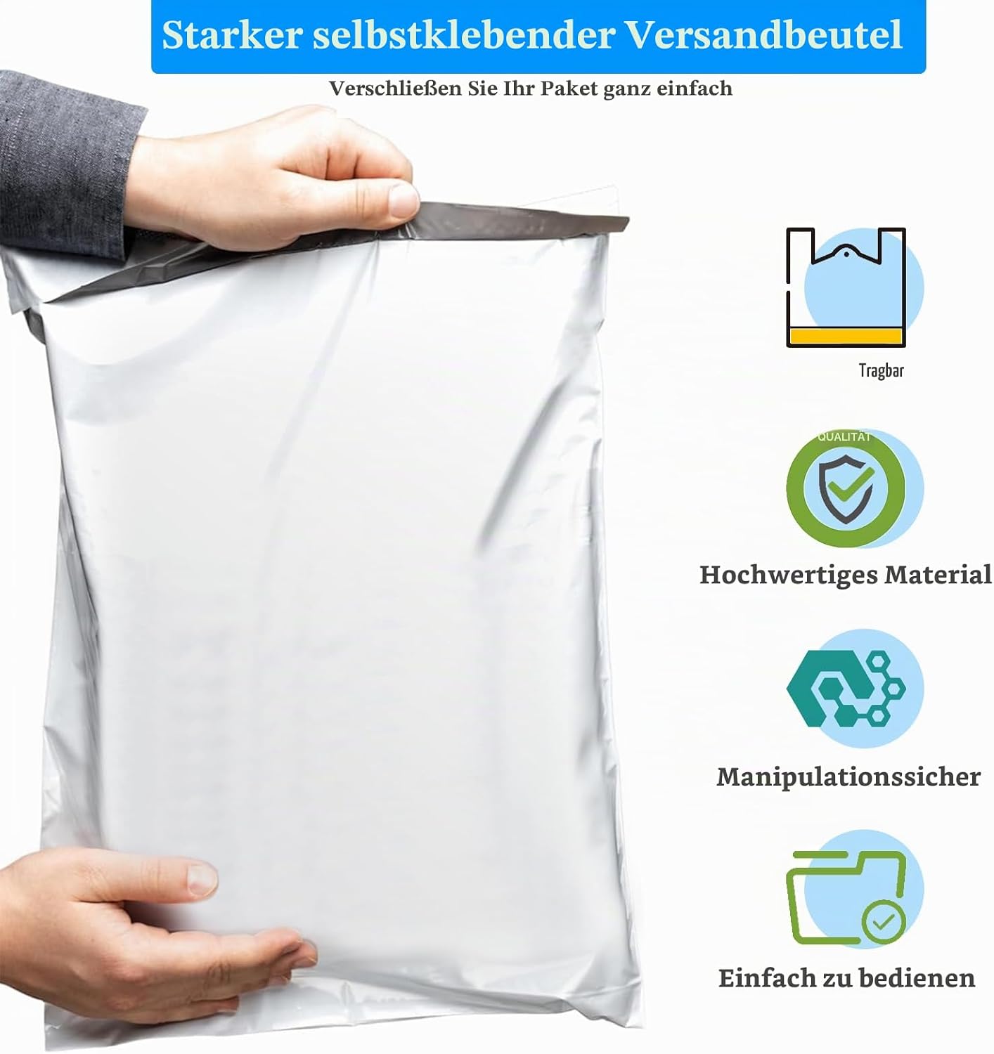 60 Stück Versandtaschen Set (4 Größen) - Blickdichte Versandbeutel Kleidung, Wasserdichte Folienversandtaschen Kunststoff mit Klebestreifen, Warensendung Verpackung Grau