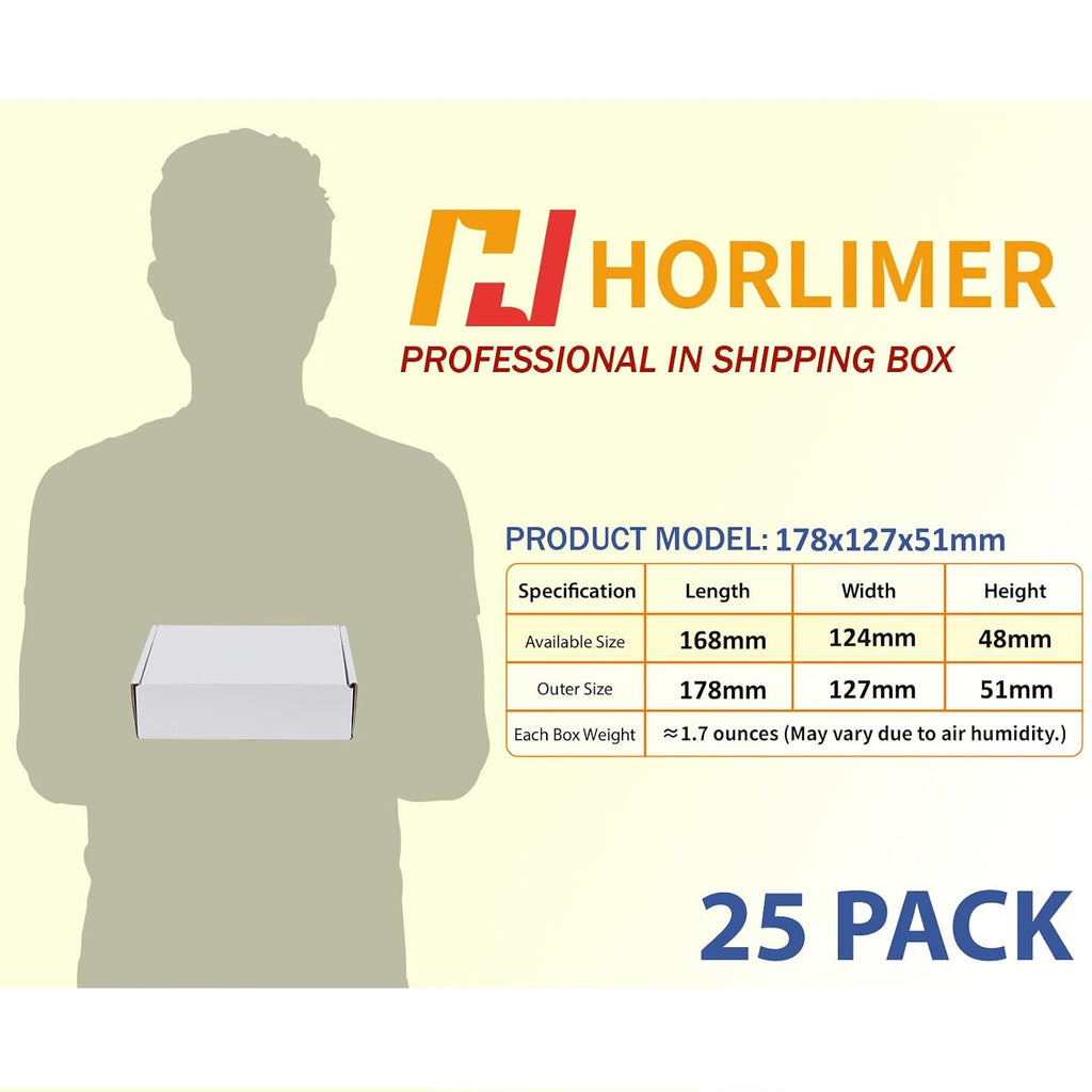 HORLIMER 25 Stück Versandkarton Klein Karton Box, 17,8x12,7x5,1 cm Verpackungskartons aus Wellpappe für Warensendung, Geschenkbox, Faltkarton, Postkarton(Braun)