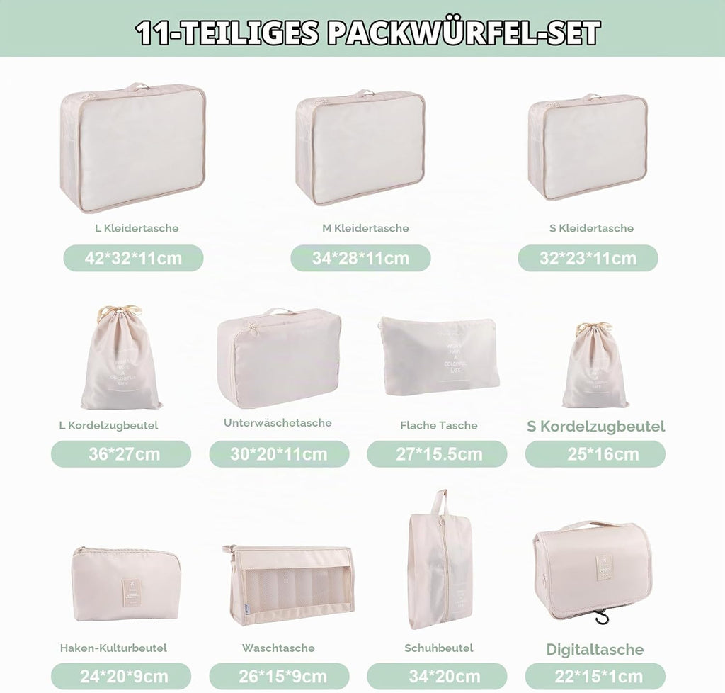 BillyBath 8-teiliges Koffer Organizer Set & Packwürfel | Platzsparende Packing Cubes für Kleidung. Perfekter Kofferorganizer mit Netzdesign, leichtes Reise Zubehör, Beige