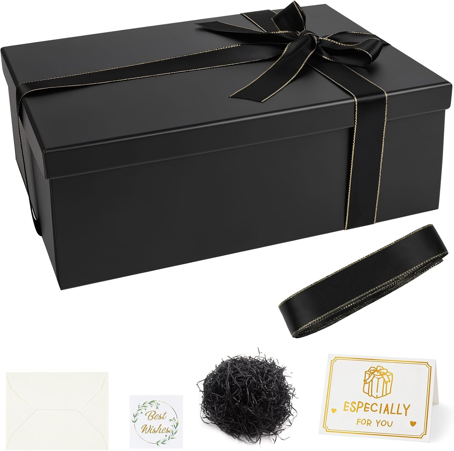 Rot Große Geschenkbox 33 x 25 x 12 cm, Premium Geschenkbox mit Deckel groß, Schleife, Raffia & Grußkarte für Feiertage Hochzeit Geburtstag Jubiläen Geschenkverpackungen