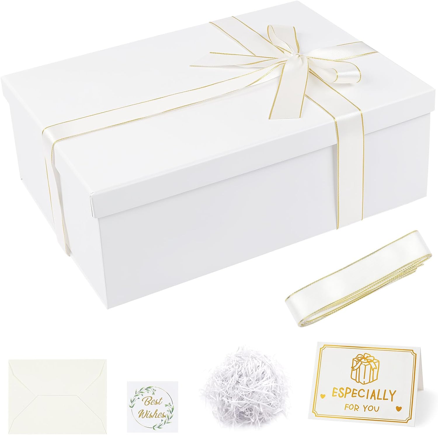Rot Große Geschenkbox 33 x 25 x 12 cm, Premium Geschenkbox mit Deckel groß, Schleife, Raffia & Grußkarte für Feiertage Hochzeit Geburtstag Jubiläen Geschenkverpackungen