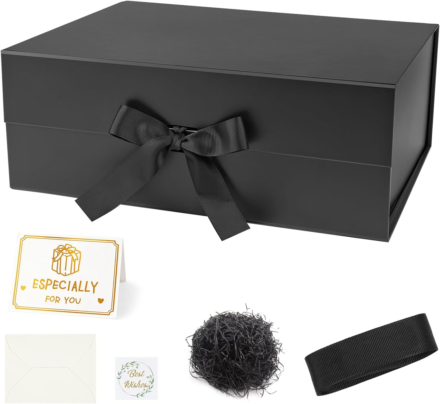 Rot Große Geschenkbox 33 x 25 x 12 cm, Premium Geschenkbox mit Deckel groß, Schleife, Raffia & Grußkarte für Feiertage Hochzeit Geburtstag Jubiläen Geschenkverpackungen