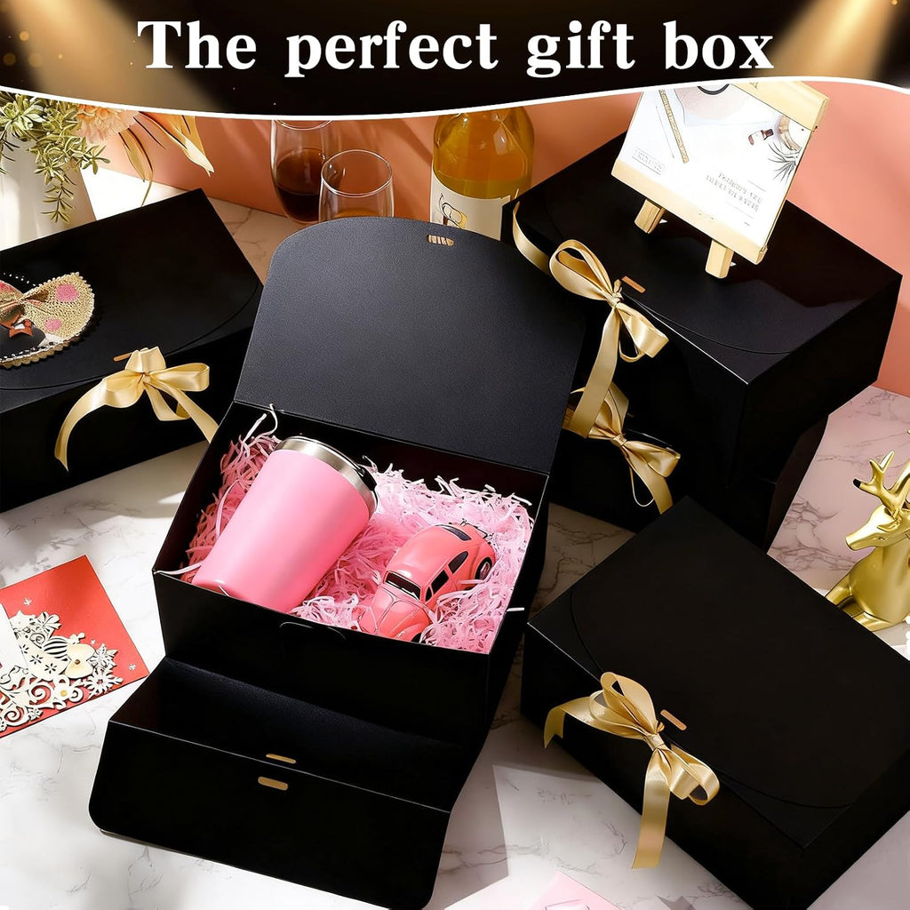 15 Stück Karton Geschenkboxen Schwarz,Geschenkboxen mit Deckel und Bändern | 16x16x5cm,Kraftpapier Geschenk Box zum Selber Aufbauen für Geschenke,Hochzeit,Party,Geburtstag,Weihnachten,Valentinstag