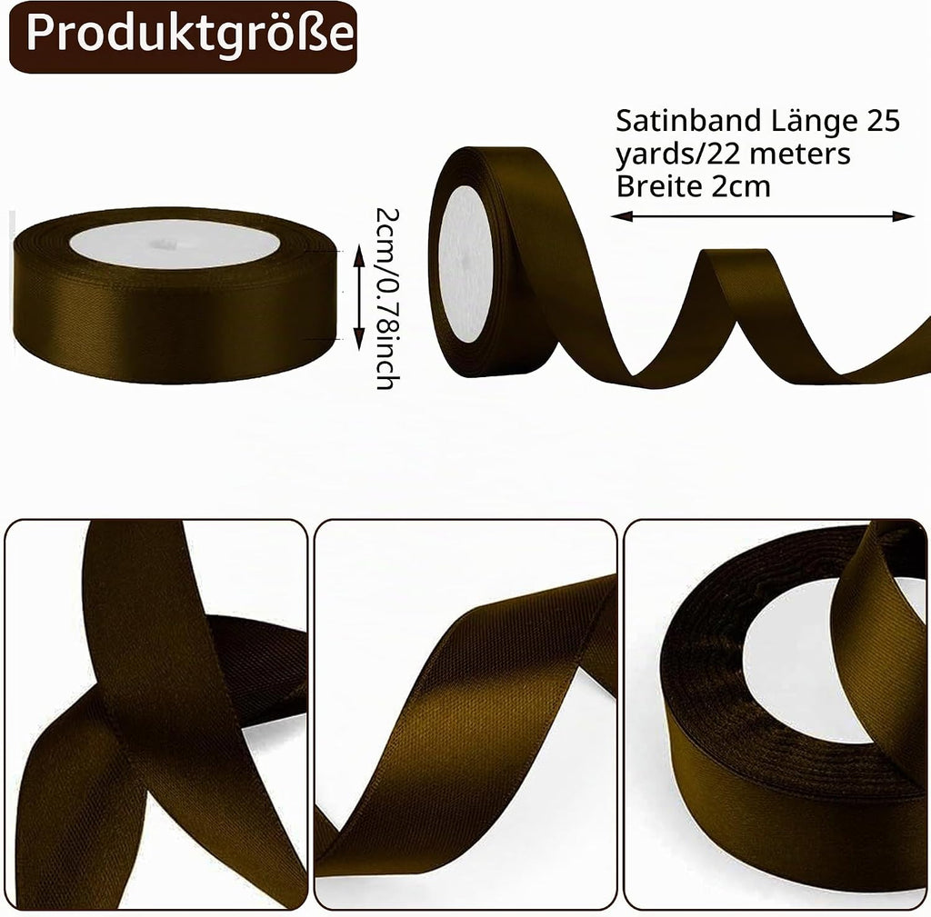 Geschenkband Satinband 22m, 20mm Breit Geschenkband, Schwarz Schleifenband für Hochzeit, Bastelarbeiten und Geschenkverpackung Hochzeitsdekoration (Schwarz)