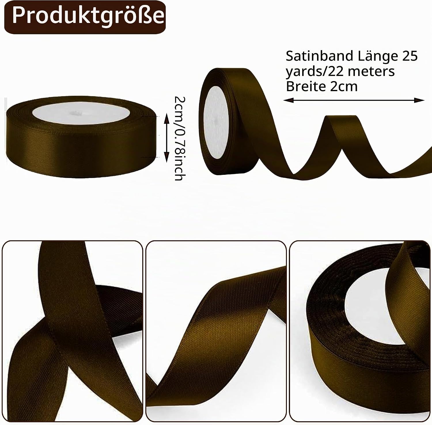 Geschenkband Satinband 22m, 20mm Breit Geschenkband, Schwarz Schleifenband für Hochzeit, Bastelarbeiten und Geschenkverpackung Hochzeitsdekoration (Schwarz)