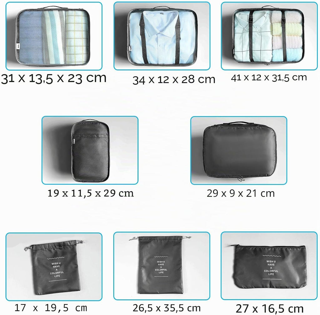 BillyBath 8-teiliges Koffer Organizer Set & Packwürfel | Platzsparende Packing Cubes für Kleidung. Perfekter Kofferorganizer mit Netzdesign, leichtes Reise Zubehör, Beige