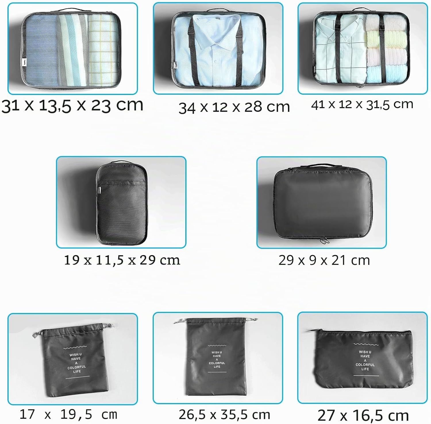 BillyBath 8-teiliges Koffer Organizer Set & Packwürfel | Platzsparende Packing Cubes für Kleidung. Perfekter Kofferorganizer mit Netzdesign, leichtes Reise Zubehör, Beige