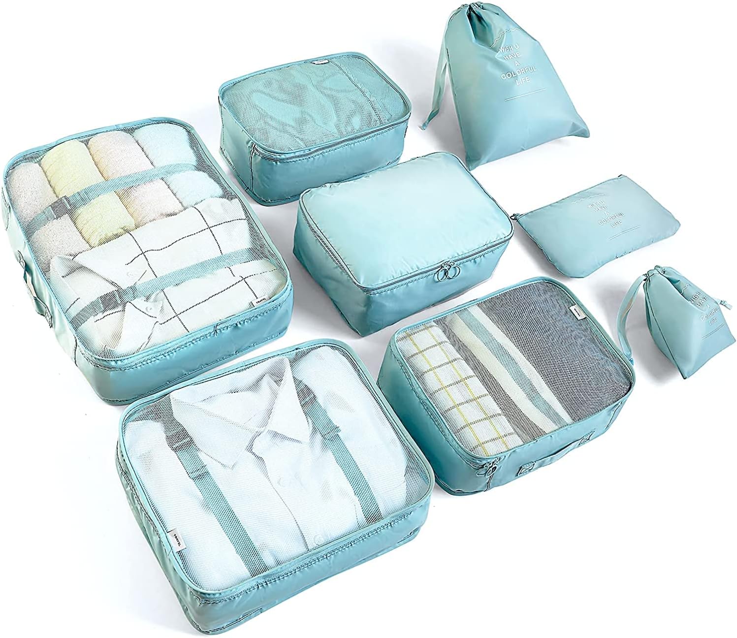 BillyBath 8-teiliges Koffer Organizer Set & Packwürfel | Platzsparende Packing Cubes für Kleidung. Perfekter Kofferorganizer mit Netzdesign, leichtes Reise Zubehör, Beige