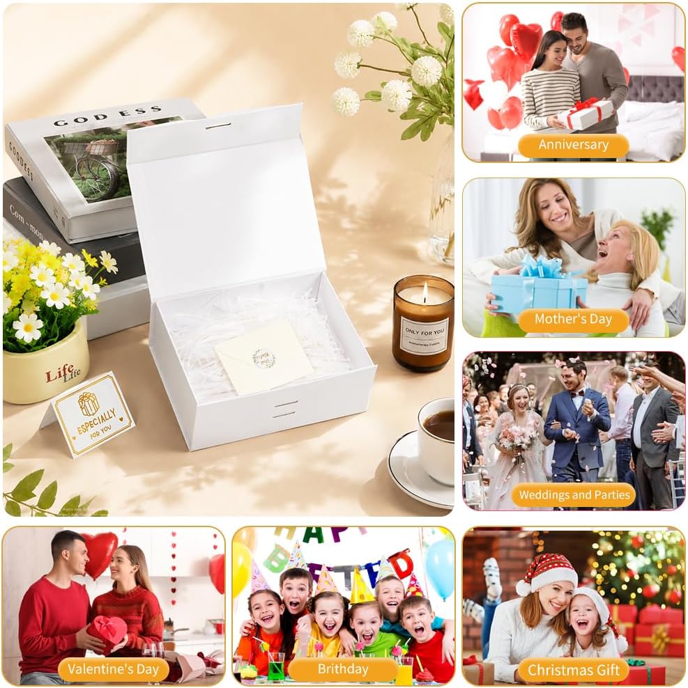 Rot Große Geschenkbox 33 x 25 x 12 cm, Premium Geschenkbox mit Deckel groß, Schleife, Raffia & Grußkarte für Feiertage Hochzeit Geburtstag Jubiläen Geschenkverpackungen