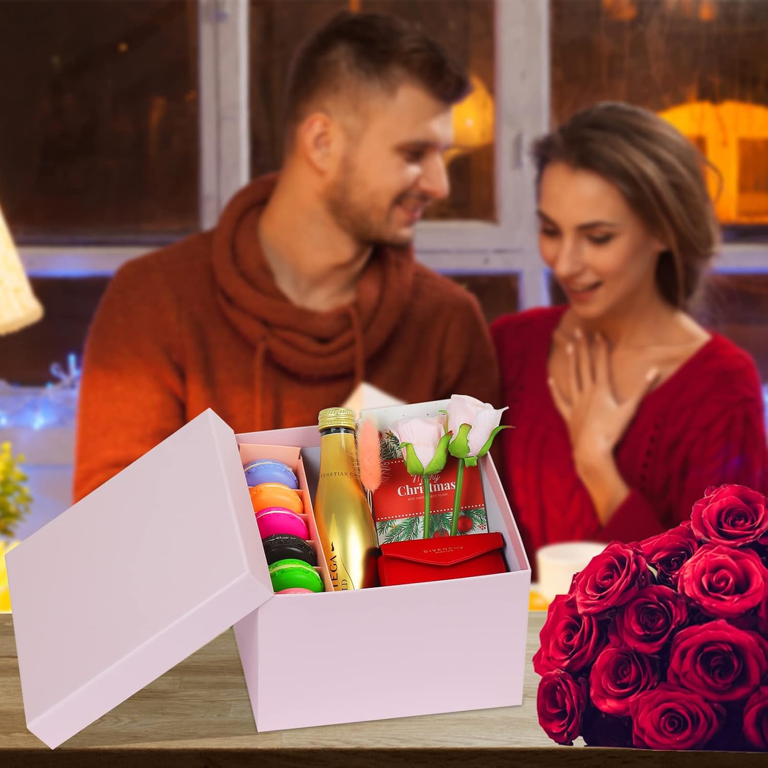 CHARMGIFTBOX 5 Stück Geschenkbox mit deckel, 10-20cm Geschenkboxen Schwarze, Quadratische Geschenkbox für Geschenke, Stapelbare Boxen für Geburtstag, Hochzeit, Weihnachten