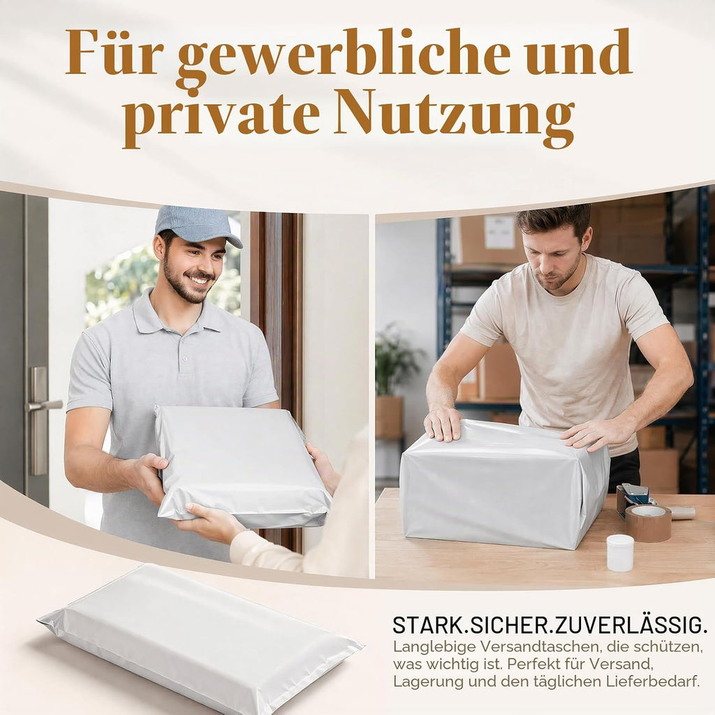 60 Stück Versandtaschen Set (4 Größen) - Blickdichte Versandbeutel Kleidung, Wasserdichte Folienversandtaschen Kunststoff mit Klebestreifen, Warensendung Verpackung Grau