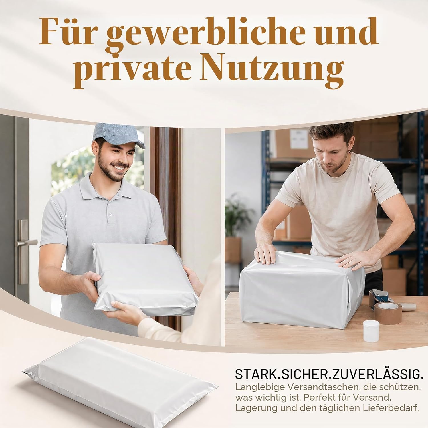60 Stück Versandtaschen Set (4 Größen) - Blickdichte Versandbeutel Kleidung, Wasserdichte Folienversandtaschen Kunststoff mit Klebestreifen, Warensendung Verpackung Grau