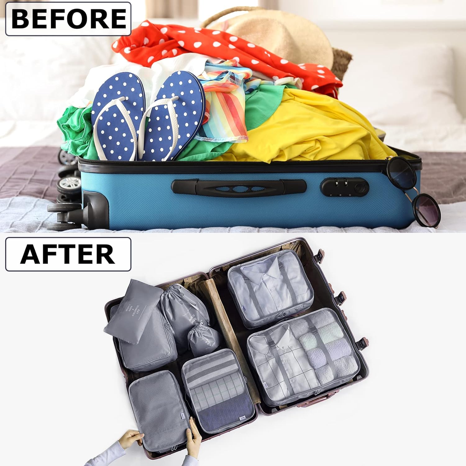 BillyBath 8-teiliges Koffer Organizer Set & Packwürfel | Platzsparende Packing Cubes für Kleidung. Perfekter Kofferorganizer mit Netzdesign, leichtes Reise Zubehör, Beige