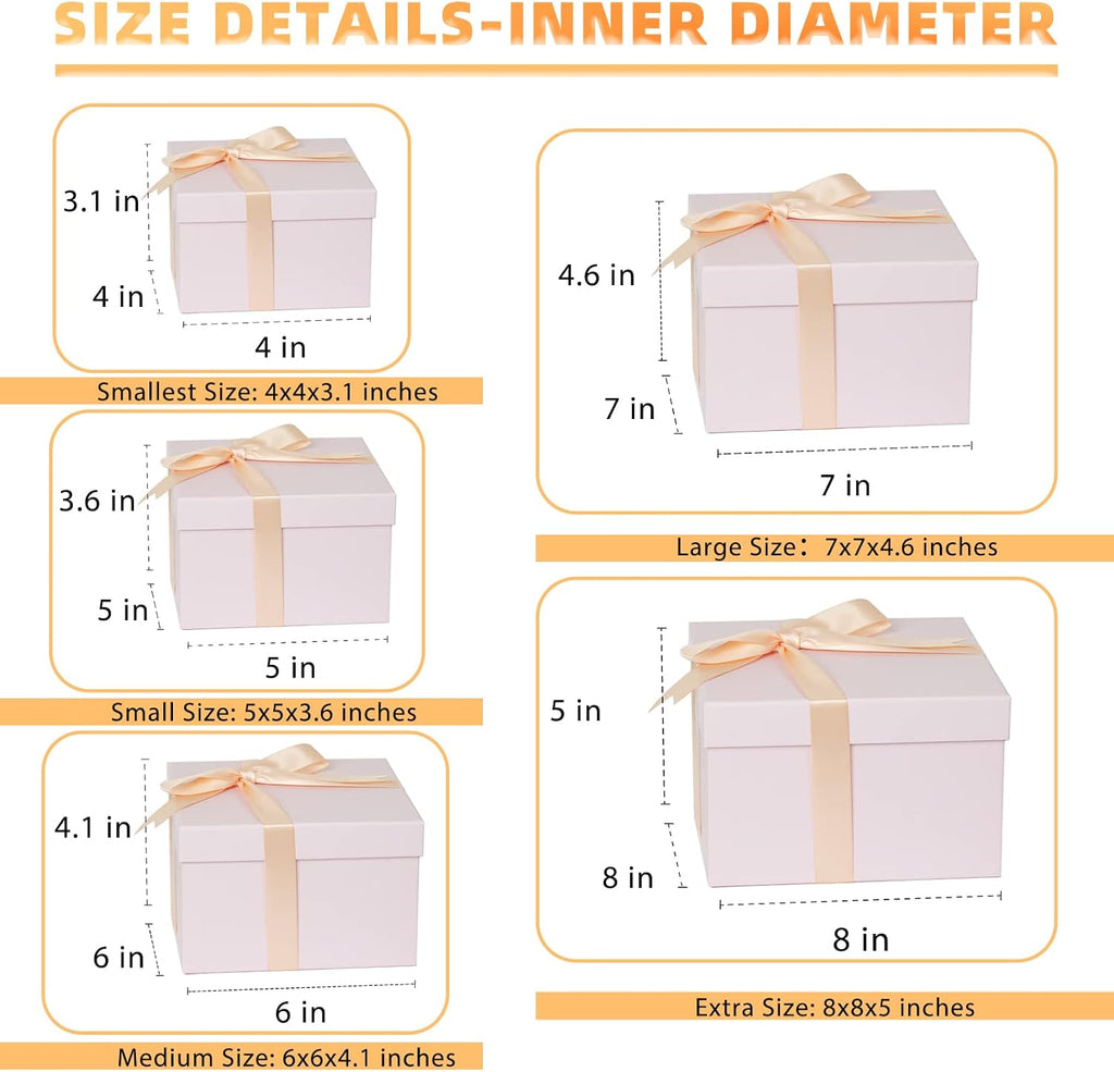 CHARMGIFTBOX 5 Stück Geschenkbox mit deckel, 10-20cm Geschenkboxen Schwarze, Quadratische Geschenkbox für Geschenke, Stapelbare Boxen für Geburtstag, Hochzeit, Weihnachten