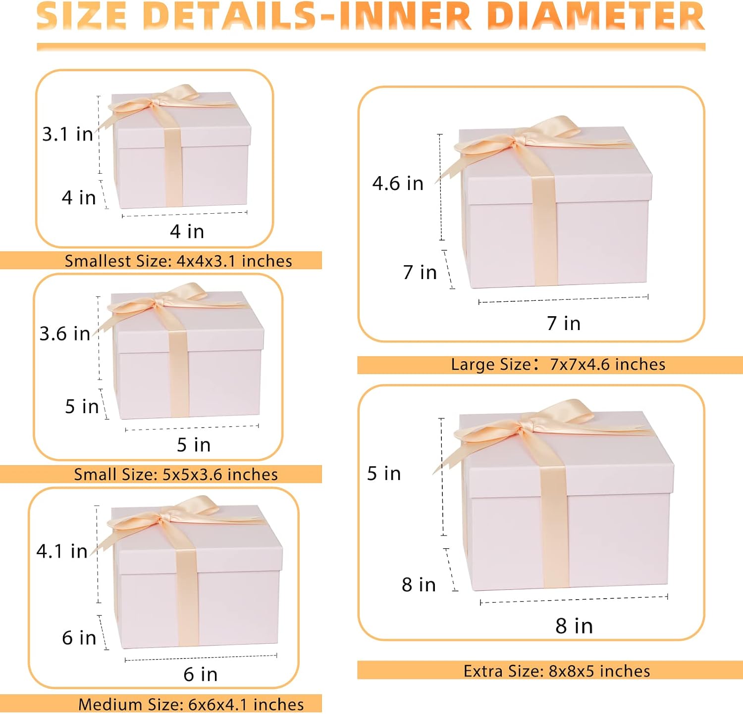 CHARMGIFTBOX 5 Stück Geschenkbox mit deckel, 10-20cm Geschenkboxen Schwarze, Quadratische Geschenkbox für Geschenke, Stapelbare Boxen für Geburtstag, Hochzeit, Weihnachten