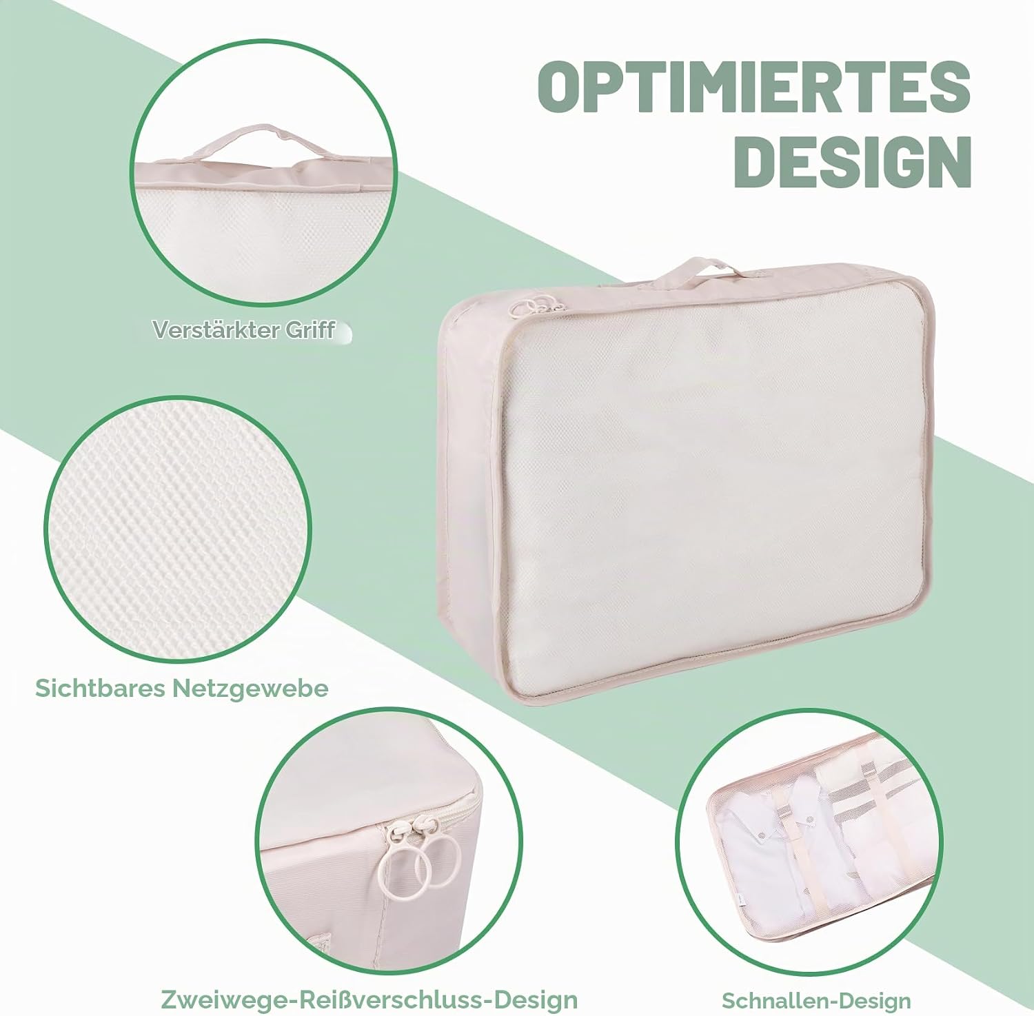 BillyBath 8-teiliges Koffer Organizer Set & Packwürfel | Platzsparende Packing Cubes für Kleidung. Perfekter Kofferorganizer mit Netzdesign, leichtes Reise Zubehör, Beige