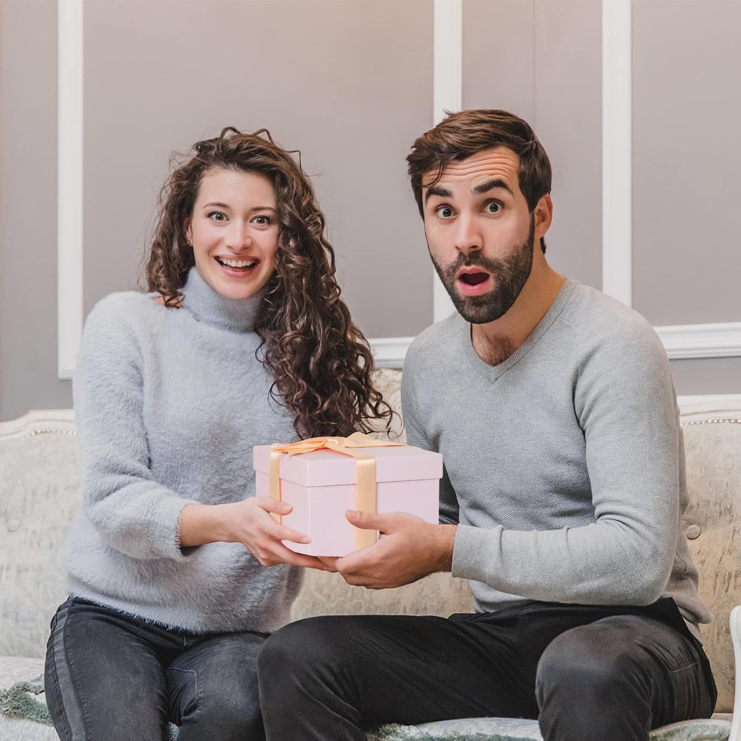 CHARMGIFTBOX 5 Stück Geschenkbox mit deckel, 10-20cm Geschenkboxen Schwarze, Quadratische Geschenkbox für Geschenke, Stapelbare Boxen für Geburtstag, Hochzeit, Weihnachten