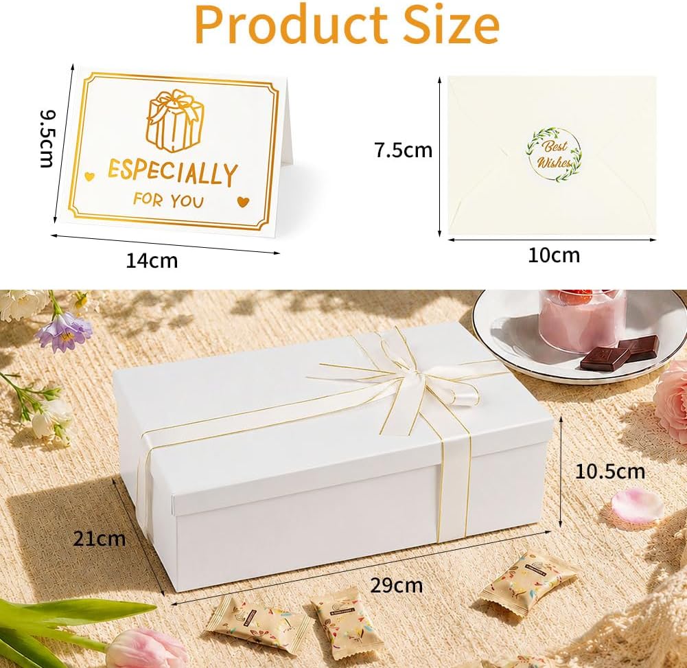 Rot Große Geschenkbox 33 x 25 x 12 cm, Premium Geschenkbox mit Deckel groß, Schleife, Raffia & Grußkarte für Feiertage Hochzeit Geburtstag Jubiläen Geschenkverpackungen