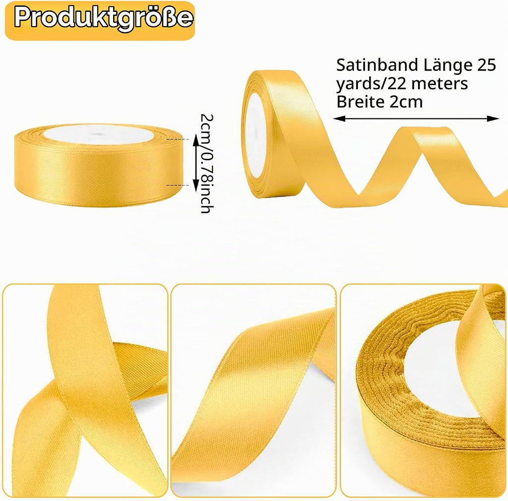 Geschenkband Satinband 22m, 20mm Breit Geschenkband, Schwarz Schleifenband für Hochzeit, Bastelarbeiten und Geschenkverpackung Hochzeitsdekoration (Schwarz)