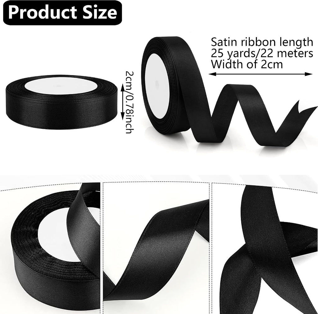 Geschenkband Satinband 22m, 20mm Breit Geschenkband, Schwarz Schleifenband für Hochzeit, Bastelarbeiten und Geschenkverpackung Hochzeitsdekoration (Schwarz)