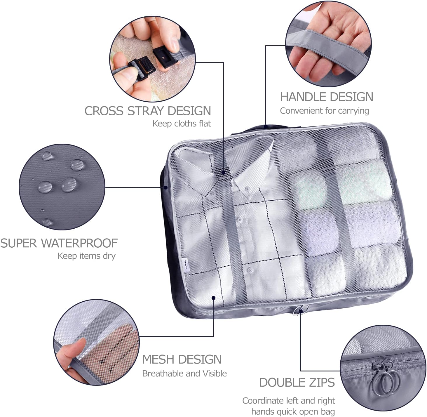 BillyBath 8-teiliges Koffer Organizer Set & Packwürfel | Platzsparende Packing Cubes für Kleidung. Perfekter Kofferorganizer mit Netzdesign, leichtes Reise Zubehör, Beige