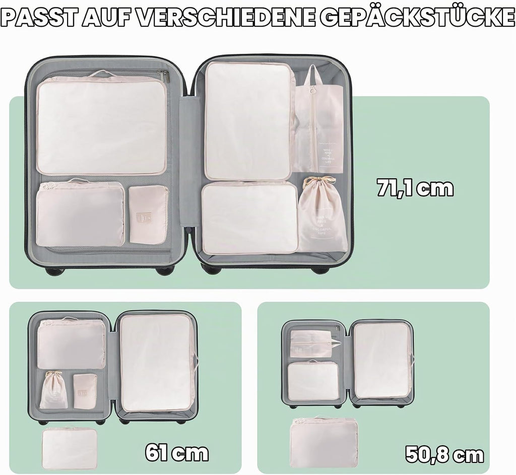 BillyBath 8-teiliges Koffer Organizer Set & Packwürfel | Platzsparende Packing Cubes für Kleidung. Perfekter Kofferorganizer mit Netzdesign, leichtes Reise Zubehör, Beige