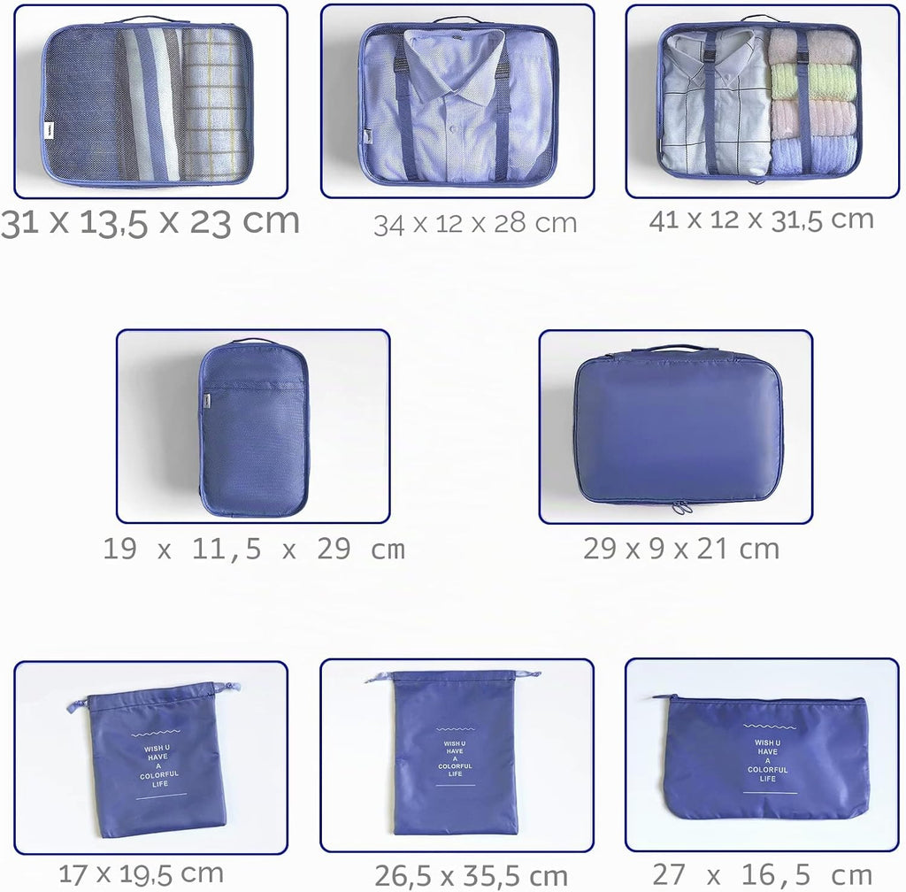 BillyBath 8-teiliges Koffer Organizer Set & Packwürfel | Platzsparende Packing Cubes für Kleidung. Perfekter Kofferorganizer mit Netzdesign, leichtes Reise Zubehör, Beige