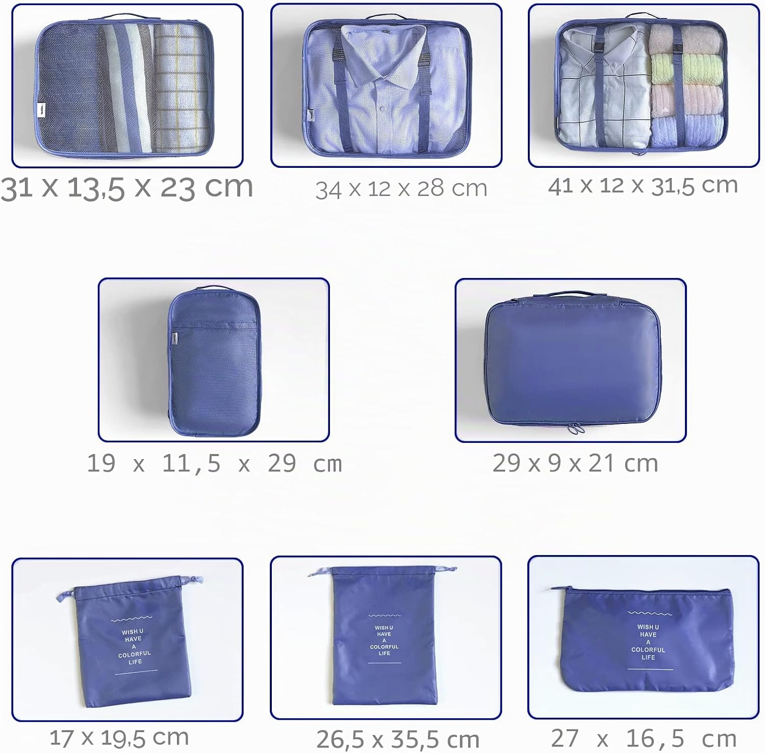 BillyBath 8-teiliges Koffer Organizer Set & Packwürfel | Platzsparende Packing Cubes für Kleidung. Perfekter Kofferorganizer mit Netzdesign, leichtes Reise Zubehör, Beige