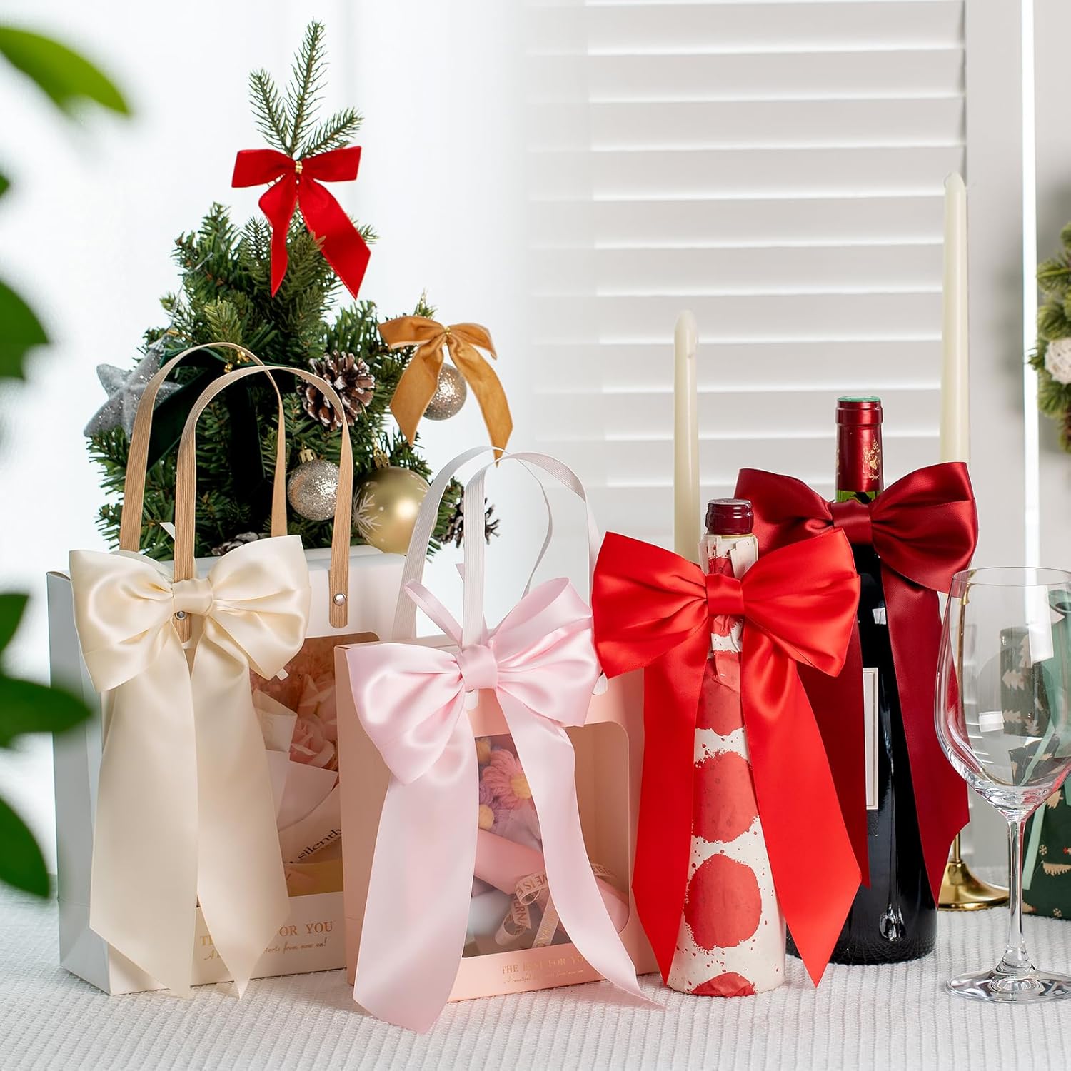 MORSUNBELA Schleifen Deko Hochzeit Geschenkschleifen Groß Weiß | Große Geschenkschleifen,elegante Deko für Hochzeit,Geburtstag,Weihnachten,Adventskranz,Weihnachtsbaum und Girlanden