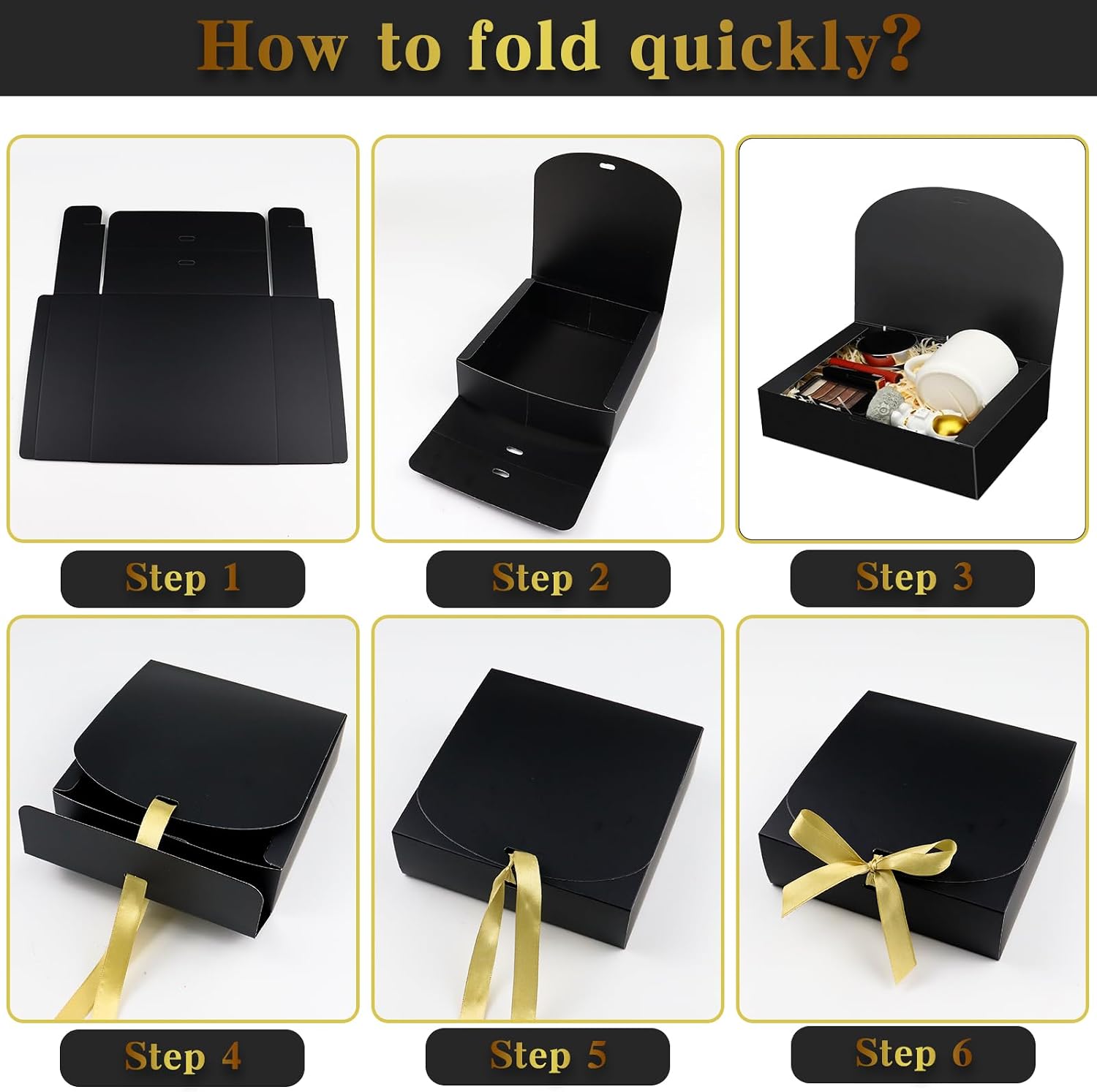 15 Stück Karton Geschenkboxen Schwarz,Geschenkboxen mit Deckel und Bändern | 16x16x5cm,Kraftpapier Geschenk Box zum Selber Aufbauen für Geschenke,Hochzeit,Party,Geburtstag,Weihnachten,Valentinstag