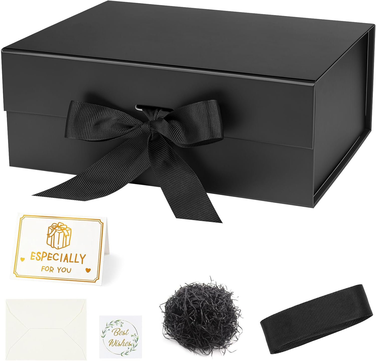 Rot Große Geschenkbox 33 x 25 x 12 cm, Premium Geschenkbox mit Deckel groß, Schleife, Raffia & Grußkarte für Feiertage Hochzeit Geburtstag Jubiläen Geschenkverpackungen