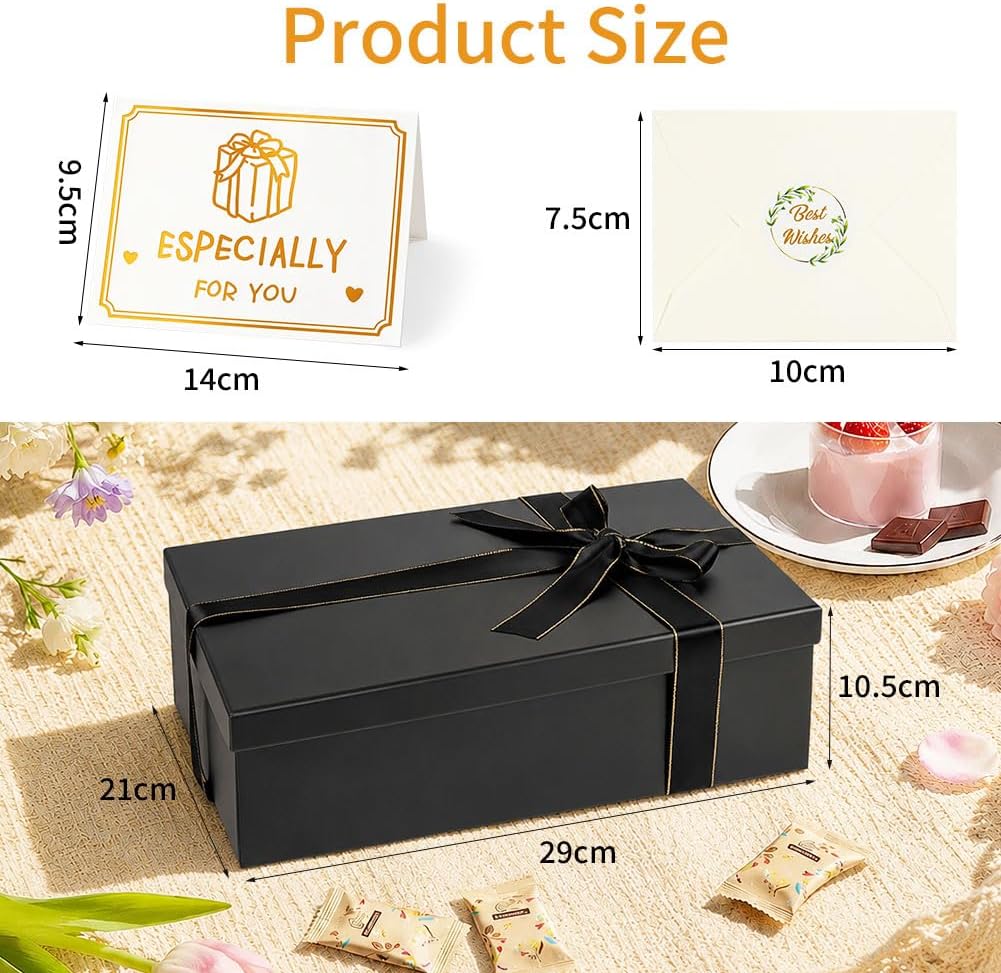 Rot Große Geschenkbox 33 x 25 x 12 cm, Premium Geschenkbox mit Deckel groß, Schleife, Raffia & Grußkarte für Feiertage Hochzeit Geburtstag Jubiläen Geschenkverpackungen