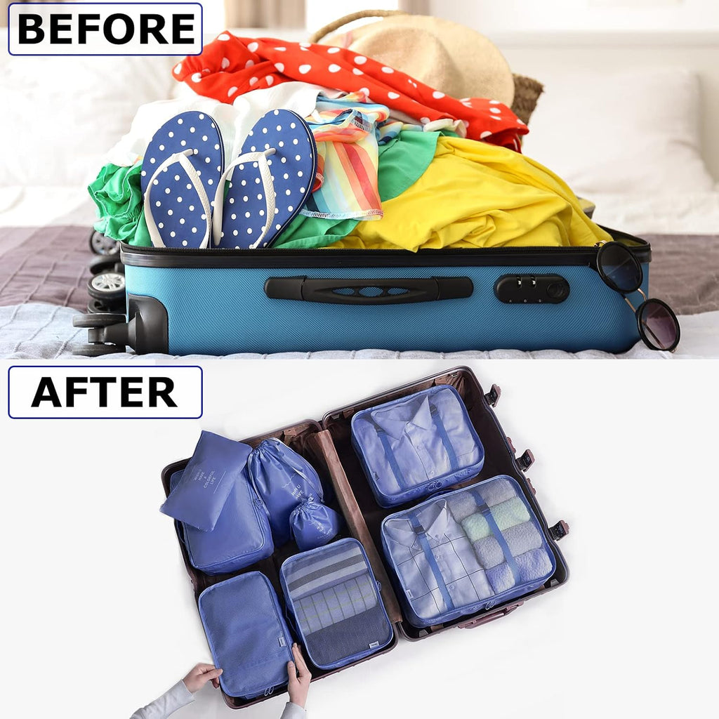 BillyBath 8-teiliges Koffer Organizer Set & Packwürfel | Platzsparende Packing Cubes für Kleidung. Perfekter Kofferorganizer mit Netzdesign, leichtes Reise Zubehör, Beige