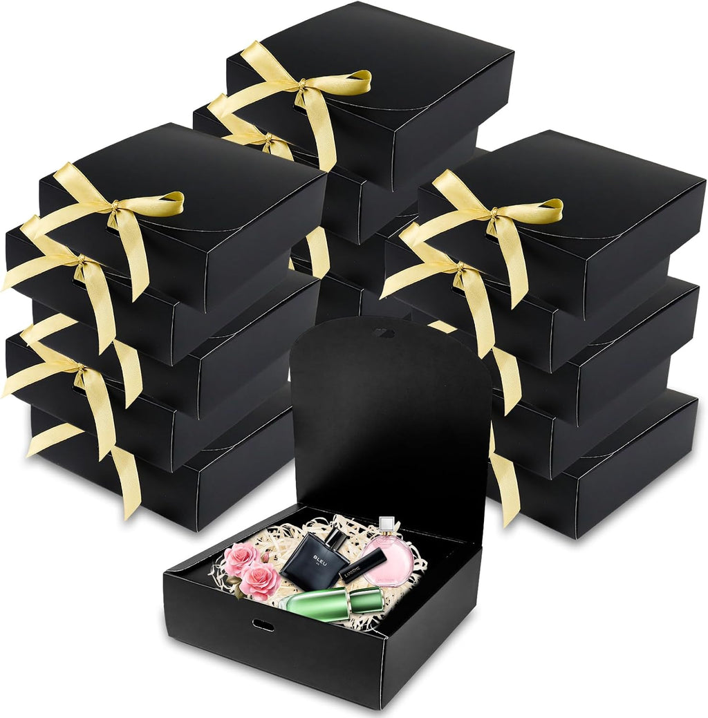 15 Stück Karton Geschenkboxen Schwarz,Geschenkboxen mit Deckel und Bändern | 16x16x5cm,Kraftpapier Geschenk Box zum Selber Aufbauen für Geschenke,Hochzeit,Party,Geburtstag,Weihnachten,Valentinstag