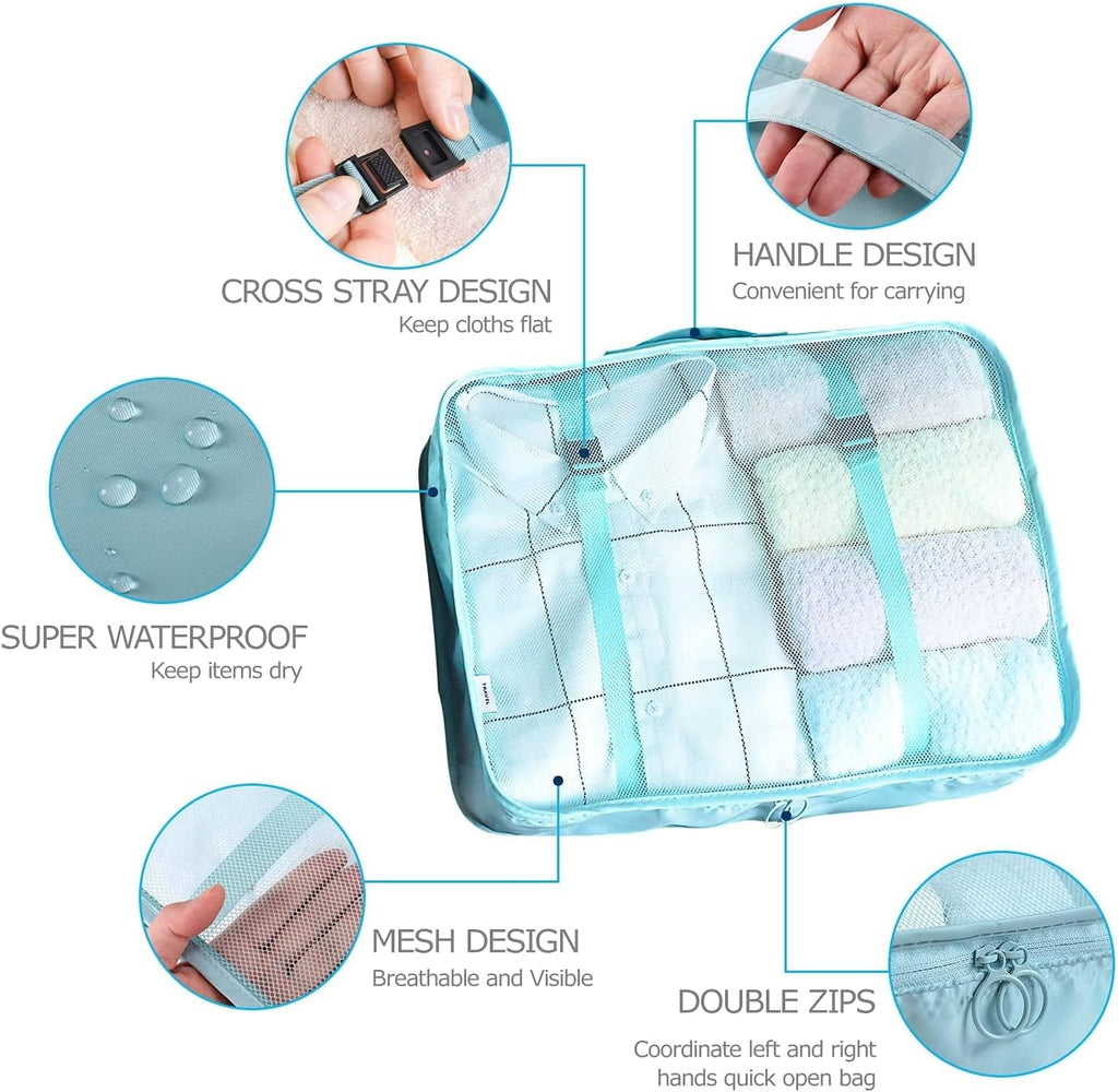 BillyBath 8-teiliges Koffer Organizer Set & Packwürfel | Platzsparende Packing Cubes für Kleidung. Perfekter Kofferorganizer mit Netzdesign, leichtes Reise Zubehör, Beige