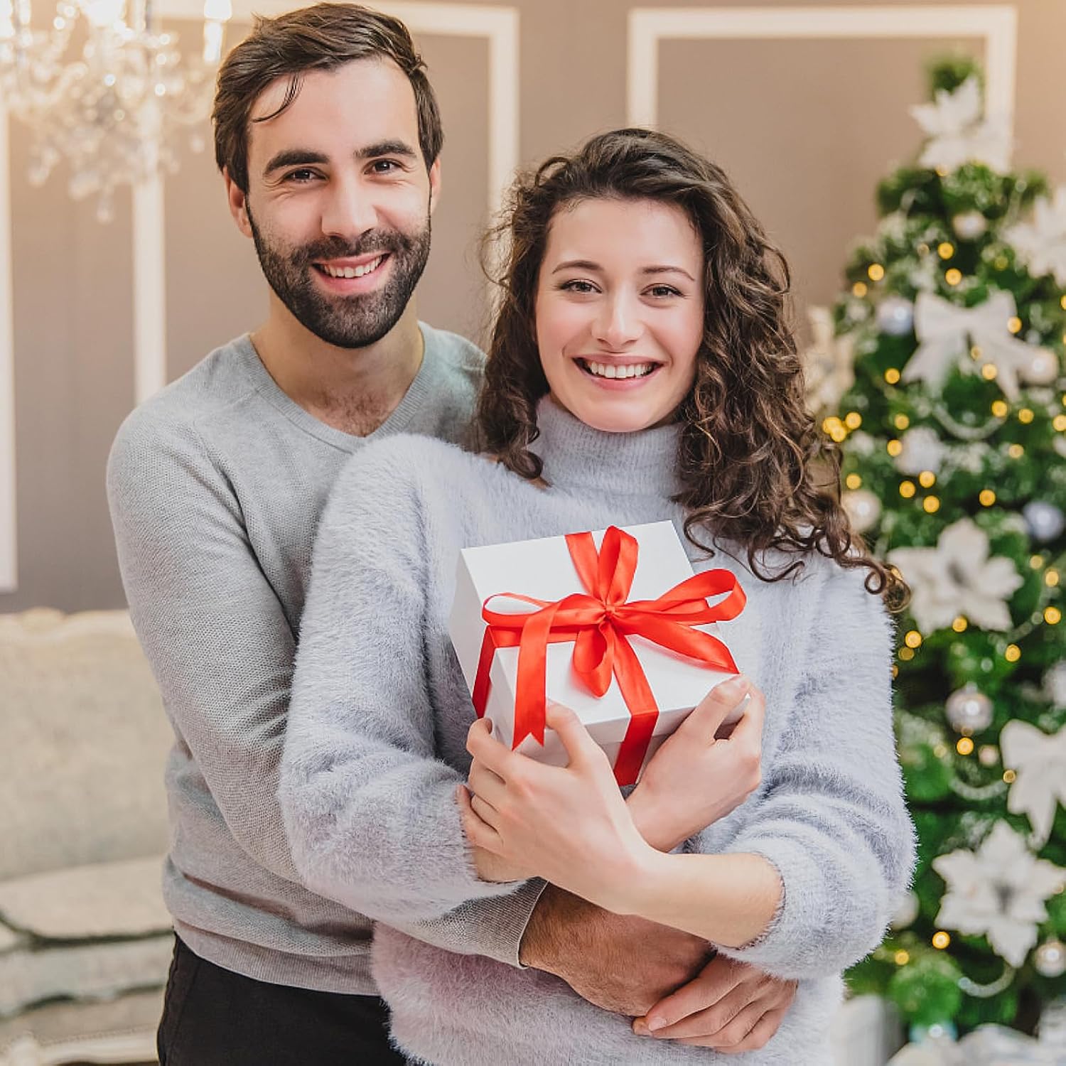 CHARMGIFTBOX 5 Stück Geschenkbox mit deckel, 10-20cm Geschenkboxen Schwarze, Quadratische Geschenkbox für Geschenke, Stapelbare Boxen für Geburtstag, Hochzeit, Weihnachten